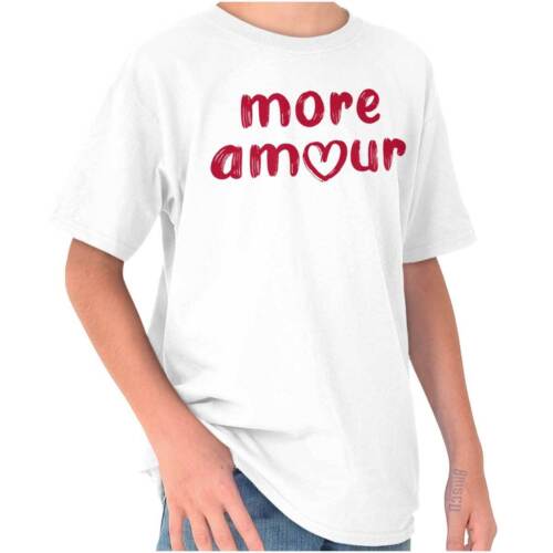Cute Valentine's Day More Amour Love Heart Youth Crewneck T Shirts Boy or Girl - Picture 7 of 7