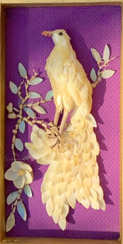 Vtg Capiz Seashell Art 3D Mosaic Peacock Bird Wood Frame Made Philippines - Bild 4 von 5