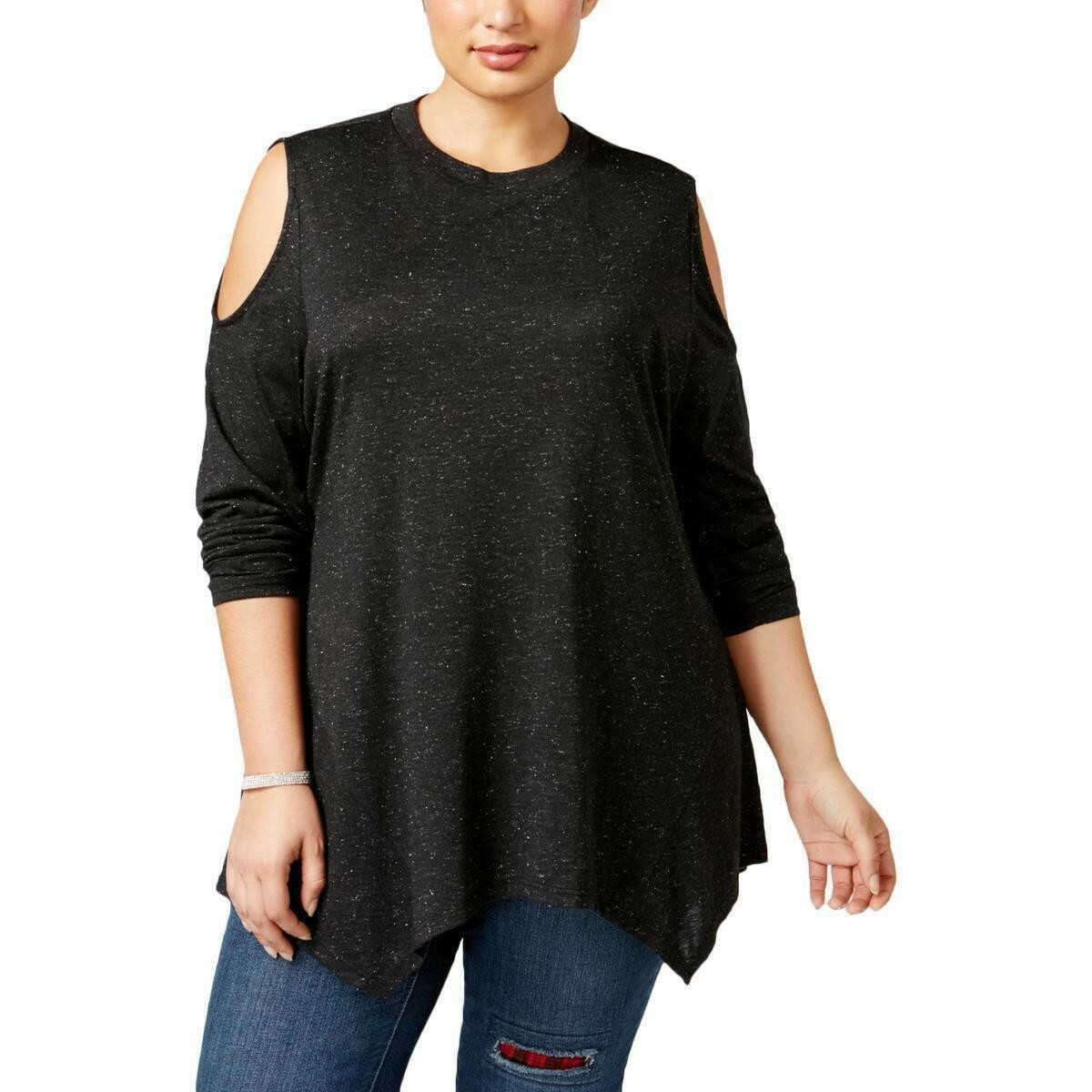 plus size black cold shoulder top