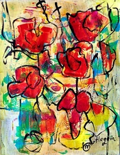 ABSTRACT PAINTING FLORAL ORIGINAL ART ORIGINAL CONTEMPORARY ART DECOR 11" #599-2