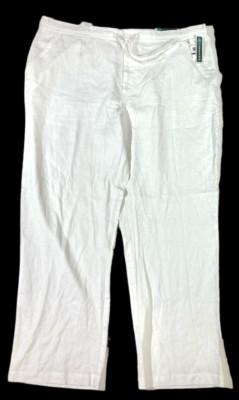 Cubavera Linen Pants Womens Plus XXL White Tapered Fit Blent Flat Front NWT
