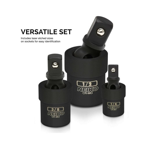 Neiko Black Complete Impact Universal Joint Socket Swivel Set 1/4"3/8"1/2" Drive - Picture 4 of 6