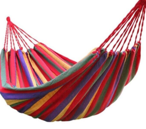 Sunjoy Group Boho Multicolored Stripe Camping Canvas Hammock Item# S-HB048PST-FB