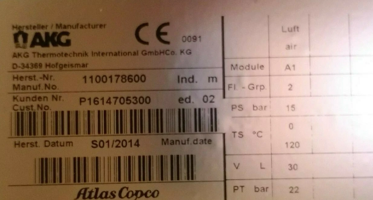 Atlas Copco / AKG 1614705300 air compressor aftercooler