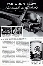 1935 Vintage print ad auto car part Havoline Motor Oil tar wont flow through 
