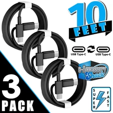 3 Pack 10FT USB-C to USB-C Cable Fast Charge Type C Charging Cord Rapid Charger