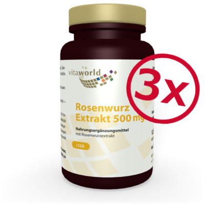 Vita World 3er Pack Rosenwurzkapseln  3 x 120 x 500mg 3% Rosavin Rhodiola Rosea