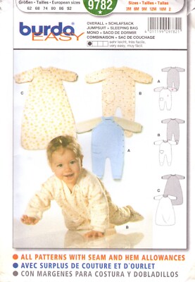 Burda 9782 ~ Infants Clothing ~ Zippered Sleeping Bed ~ Sleeper w/Footies 3-24Mo