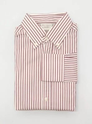 NWT Brunello Cucinelli Men's "Slim Fit" 2-Tone Stripe Print Dress Shirt A242 - Image 1 of 4
