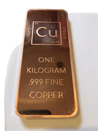 1 (One) Kilogram Kilo .999 Copper Bullion Bar By Unique Metals - Picture 1 of 6