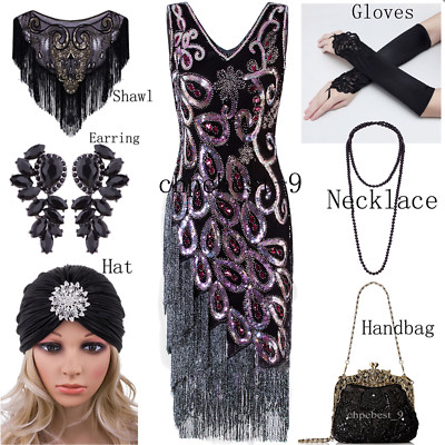 Size 6-18 Flapper 1920s Dress Vintage Gatsby Party Sequin Beaded Fringe Costumes