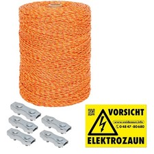 Weidezaunlitze 1000m Verbinder Warnschild Weidezaunseil Weidezaun 3x0,20Niro