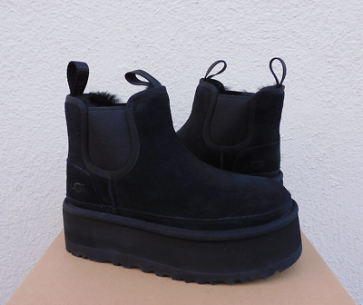 UGG BLACK SUEDE NEUMEL PLATFORM CHELSEA ANKLE BOOTS, WOMEN US 8