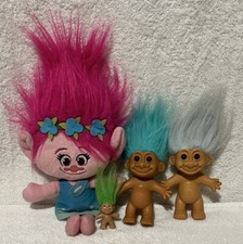 Lot Of 4 Trolls Hug N Plush Poppy Troll Doll Pink 1989 Small Green 2 Russ Toy