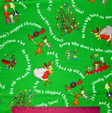 Grinch Christmas Fabric - HALF YARD 100 Cotton Quilting Dr. Seuss Holiday Green