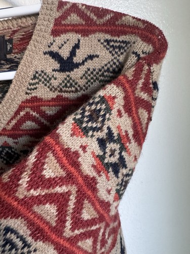 RRL Ralph Lauren Fair Isle V-Neck Sweater With Bird Pattern Red,Beige, & Blue XL - Picture 15 of 24