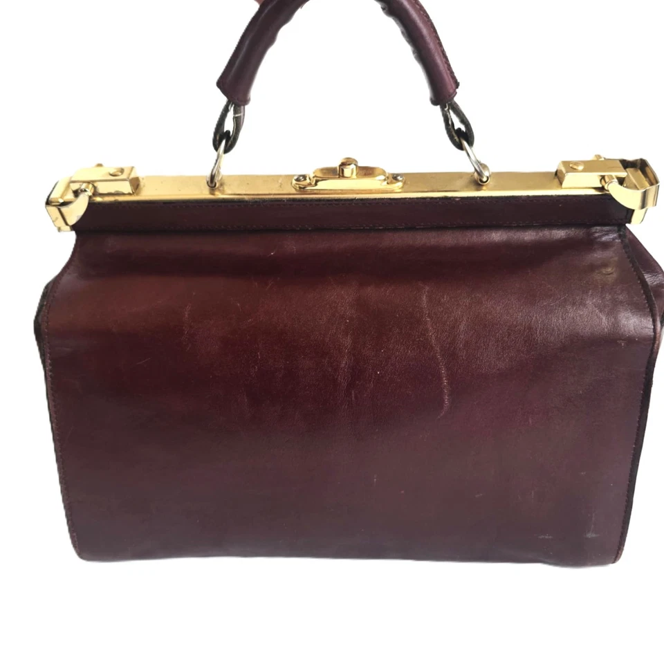 Pierre Cardin Leather Doctor’s Bag Red Burgundy Handbag Vintage 60s - Image 2 of 4