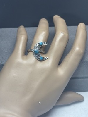 Native Style Sterling Silver Turquoise CRESCENT MOON Ring Sz8