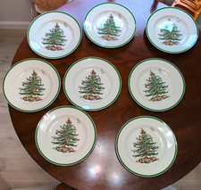 Spode Christmas Tree Set of 8 Dinner Plates 10.75in Ceramic Made in England