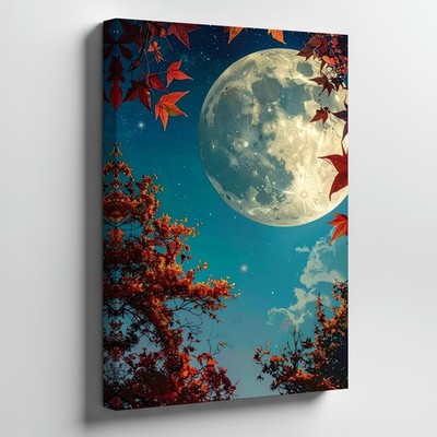 Canvas Wall Art a Night Sky Scene Dominated by a Large Glowing Full Moon