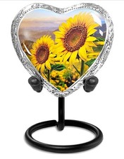Sunflower Heart Cremation Urn on Stand Memorial Keepsake for Human Ashes or Pet