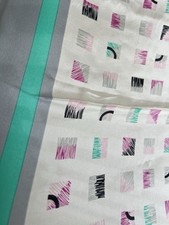 Vintage Totes Geometric Print Rain Scarf Silk 27X27 Pink MintGray Ivory Japan