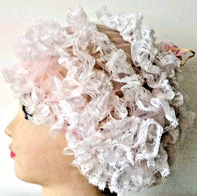 2 VTG ANTIQUE LACE CAPS HAIR NETS BED LINGERIE ROLLERS PASTELS & BLACK/DARK BRN