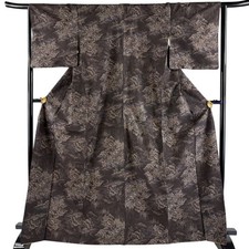 JAPANESE KIMONO TSUMUGI Dark brown 168.5cm 5 ft 6 in PURE SILK AA9184