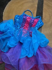 WEISSMAN SPARKLE SEQUINS STRIPE RUFFLE DANCE COSTUME MC CHILD MEDIUM
