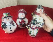 Set 4 Vtg Christmas Snowman Candles Hand-Painted New Holiday Decor 1950s Style