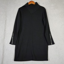 Athleta Karma Vela Sweater Dress Women's Medium Black Cowl Neck Zip-Sleeve Cozy