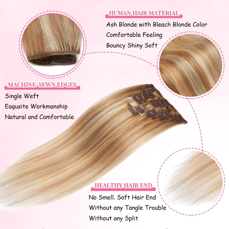 CLEARANCE Clip In Hair Extensions 100% Human Remy Hair Full Head Blonde 8 Pieces - Image 4 of 4