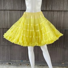 VTG Fluffy Ruffle 2 Layers Yellow Petticoat Rockabilly Full Skirt Square Dance