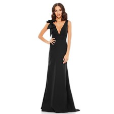 Mac Duggal 49454 Black Sleeveless V-Neck Bow Shoulder Mermaid Gown Size 4 New