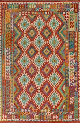 Reversible Kilim Oriental Rug Room Size Wool Hand-woven Colorful Carpet 7x10