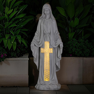 Solar Virgin Mary Praying Statue 27.9 Inch- Outdoor Religious Garden Decor with