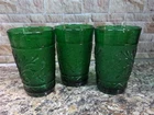 Vtg Anchor Hocking Forest Green Sandwich Glass Tumbler 5 Oz Set Of 3