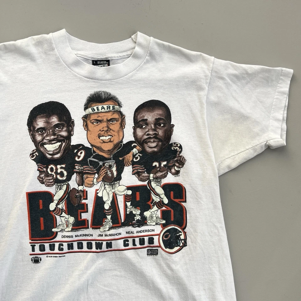 Camiseta vintage años 80 Chicago Bears touchdown club caricatura blanca puntada única Foto 2 de 4