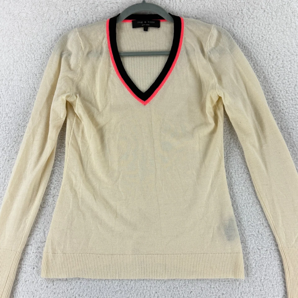 Suéter Rag & Bone para mujer pequeño crema lana cachemir cuello en V manga larga pulóver Foto 2 de 4