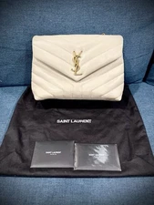 Saint Laurent Loulou Shoulder Bag Small Dark Beige Leather