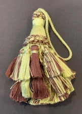 4&1/2" Kiwi Brown Tied Key Tassel Fabric Trim  Lot Of 2