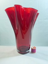Very Large Ruby Red Glass Handkerchief Vase