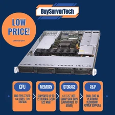 Supermicro AS-1014S-WTRT  Server | AMD EPYC 7702P 64-Core 2.0 GHz CPU - IN STOCK