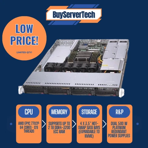 Supermicro AS-1014S-WTRT  Server | AMD EPYC 7702P 64-Core 2.0 GHz CPU - IN STOCK