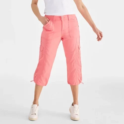 Style & Co Womens 18 Cargo Capri Pants Midrise Bungee Hem Salmon Rose EUC