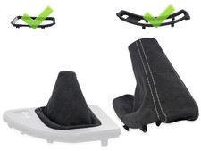 SCHALTMANSCHETTE HANDBREMSSACK FUR BMW E90 automatik ALCANTARA n. WEISS + RAHMEN