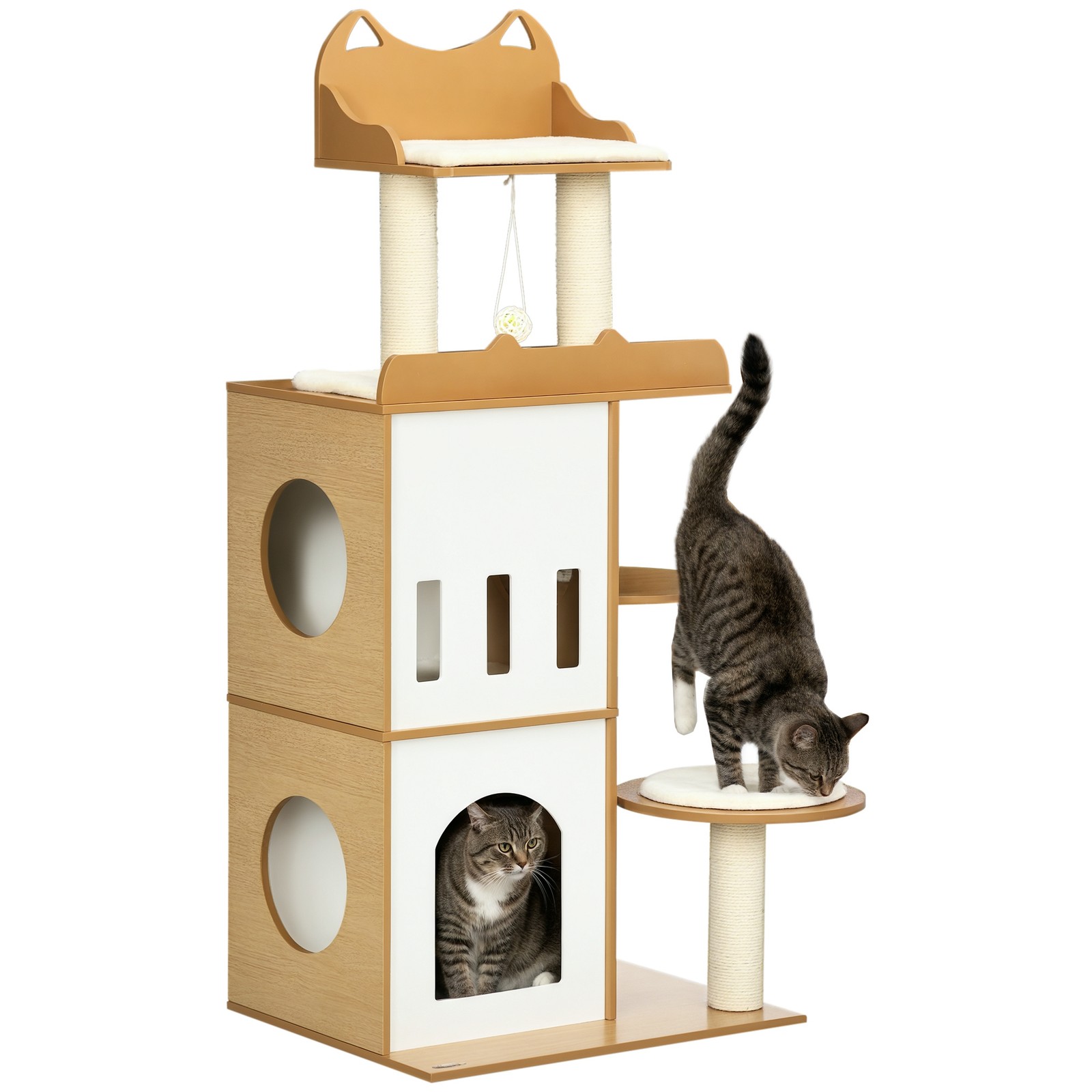 PawHut Albero per Gatti con Tiragraffi 2 Casette Posatoi e Pallina da Gioco foto 1