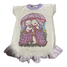 Vintage 80s Inner World Sleepwear Nightgown 3T Bunny Graphic Ruffle Hem Girls