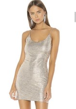 Alice + Olivia Nelle Metallic Gold Slip Mini Dress Champagne Size 6