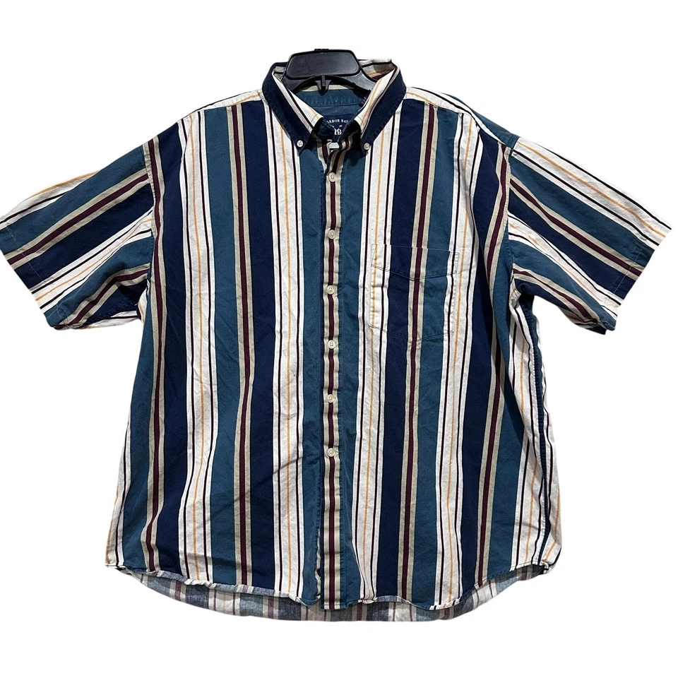 Camisa Harbor Bay Rayas Manga Corta Hombres 2X Grande Azul Blanco Teal Granate De Colección Foto 2 de 4
